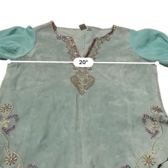 Vintage Wilson's Leather‎ Blue Suede Boho Western Sequin Kimono Sleeve Top Sz XL - Picture 15 of 16